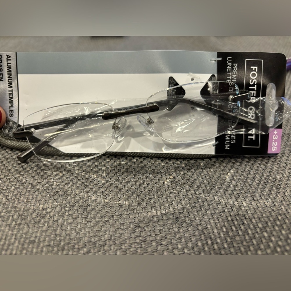 FOSTER GRANT frameless aluminum readers, rectangle. NEW. +3.25